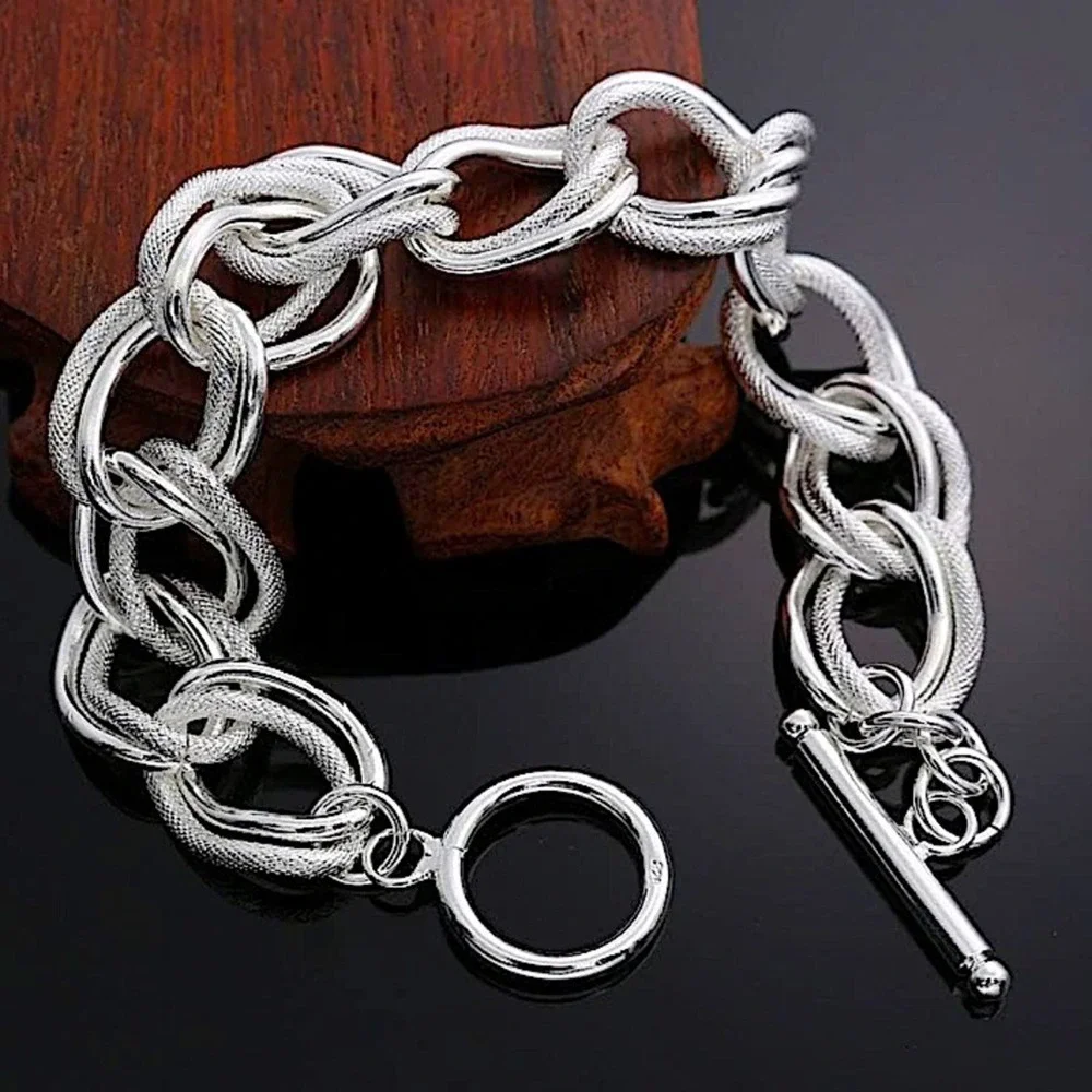 Handcrafted Sterling Silver Bracelet, Unique Chain Link Design Toggle Closure